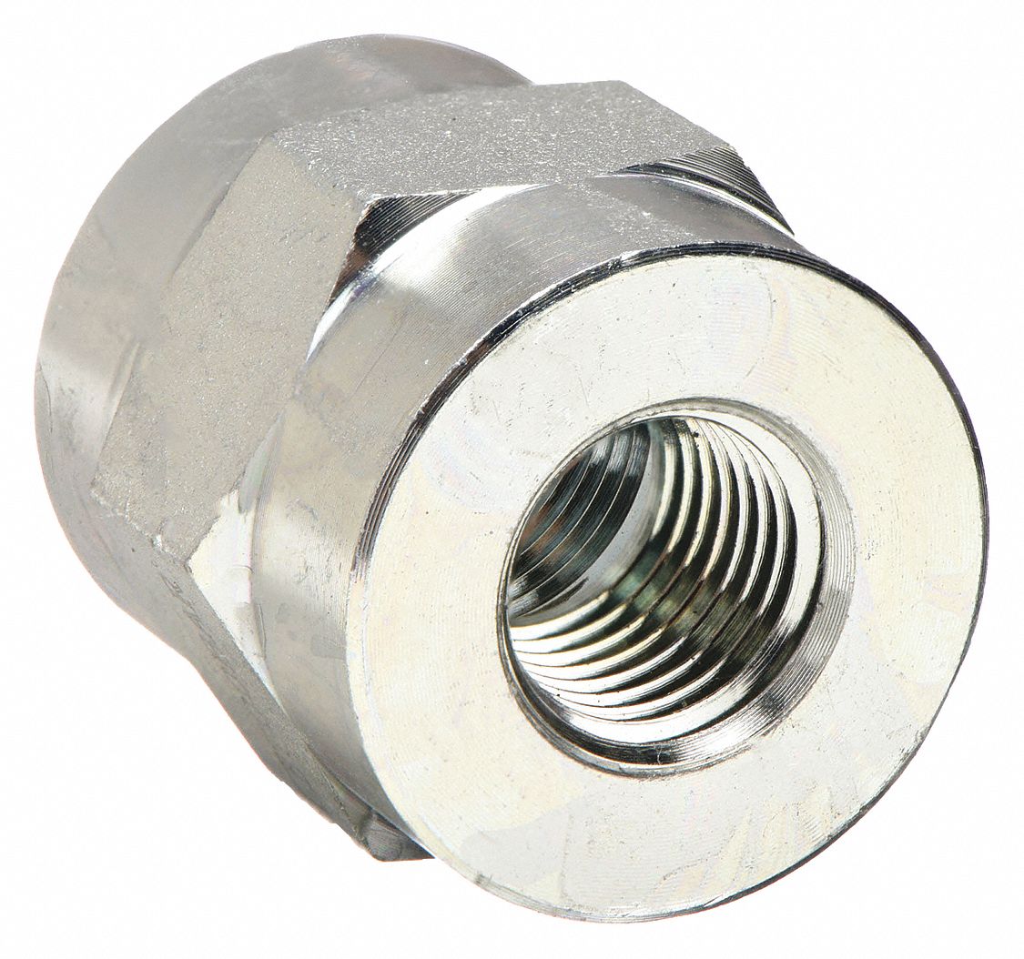 HYDRAULIC HOSE ADAPTER, ¼ X ⅜ IN FITTING, FEMALE X FEMALE, NPTF X NPTF X NPTF, RIGID