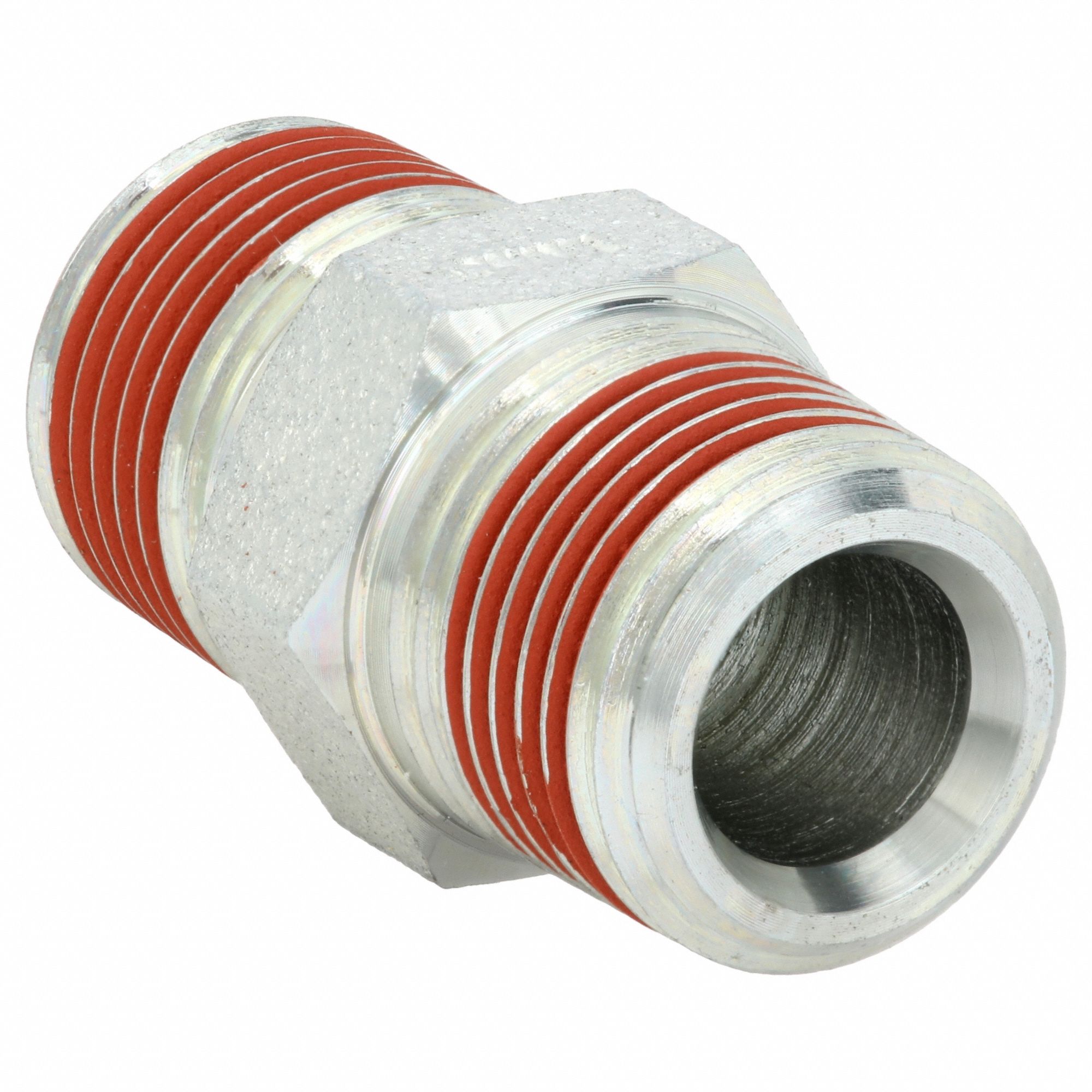 HYDRAULIC HOSE ADAPTER, ⅜ X ⅜ IN FITTING, MALE X MALE, NPTF X NPTF X NPTF, RIGID