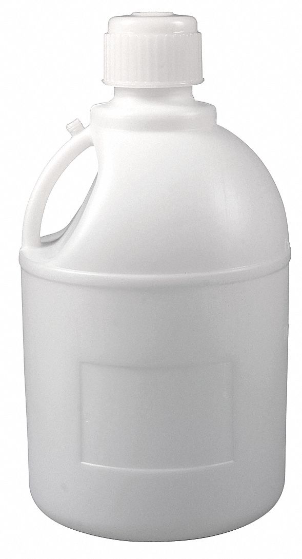 Carboy: 20 L Capacity - mL, 5 gal Capacity - oz, Screw On, HDPE, Blow Molded Handle, White, HDPE