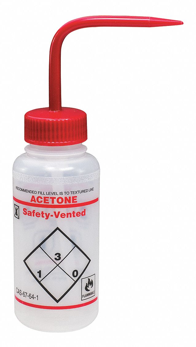 Wash Bottle Std 8 oz Acetone Red PK3