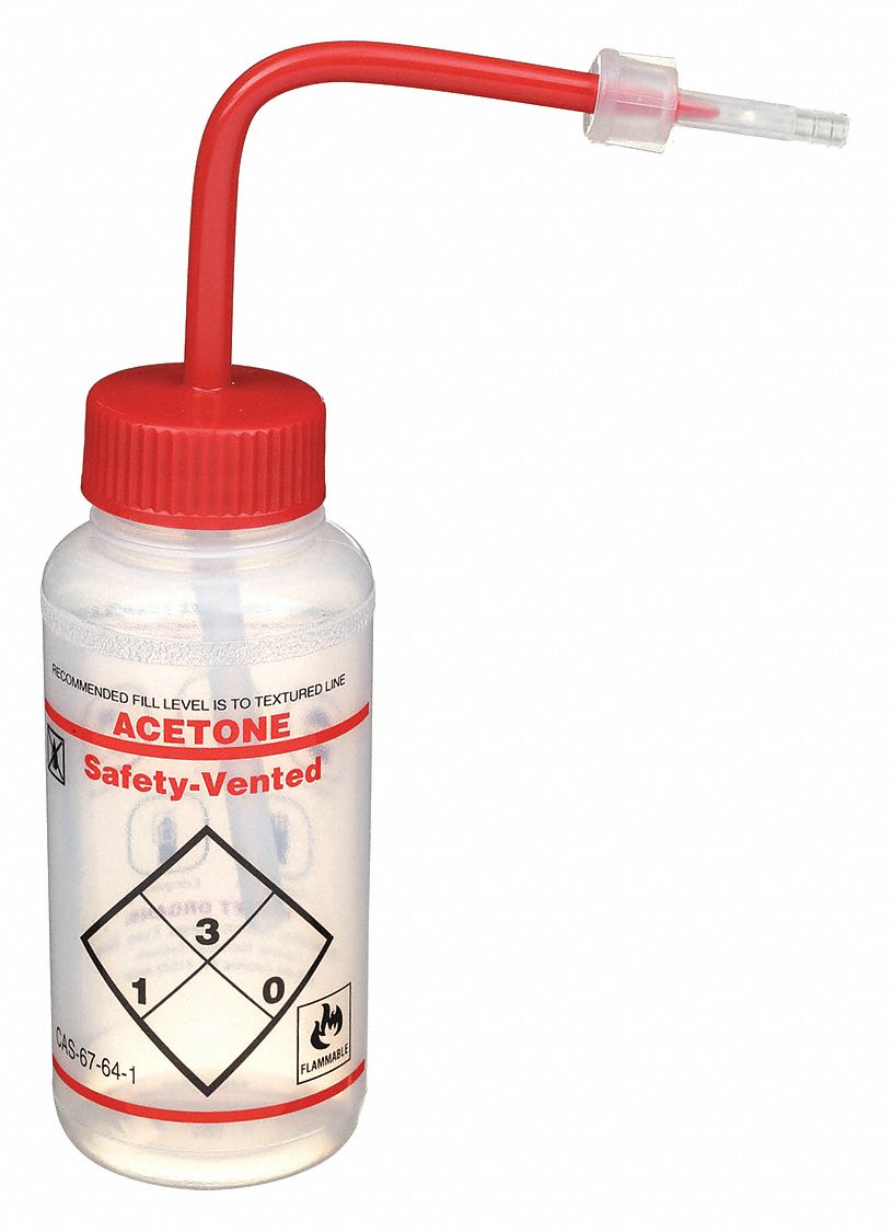 Wash Bottle, Std 8 oz, Acetone, Red, PK3