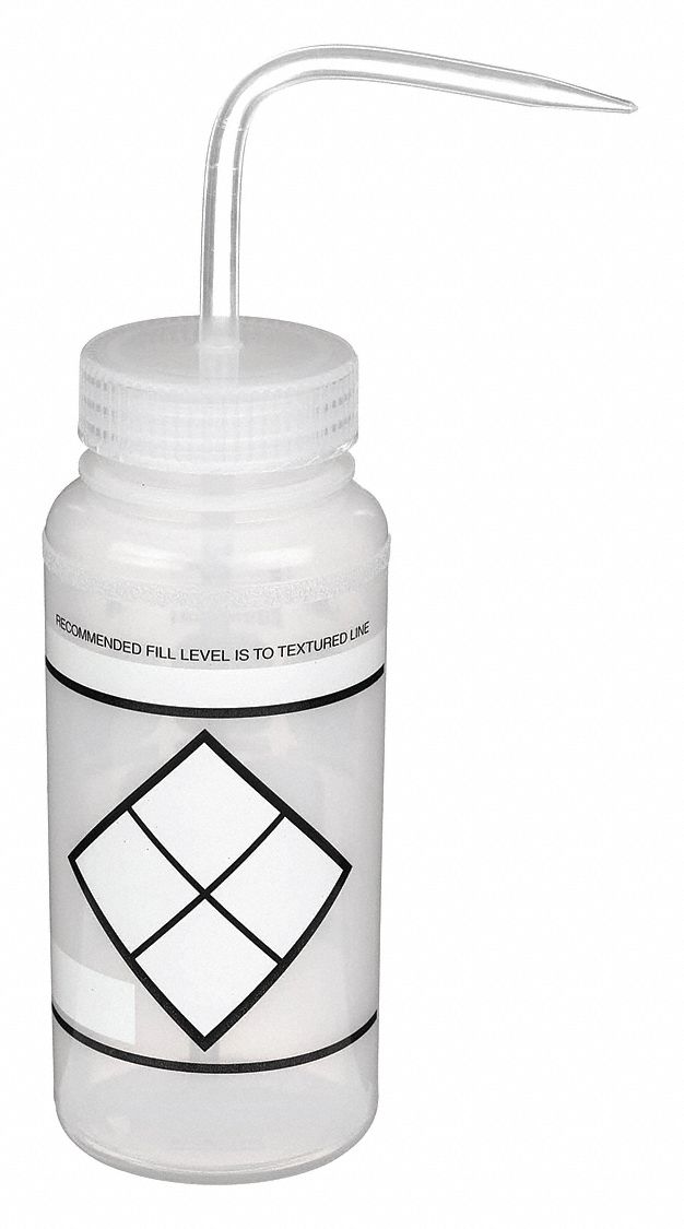 Wash Bottle: 16 fl oz Capacity - oz, 500 mL Capacity - mL, No Imprinting or Write On, Write-On