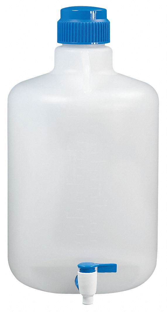 Carboy: 20 L Capacity - mL, 5.3 gal Capacity - oz, Screw On/Spigot, Polypropylene, Autoclavable