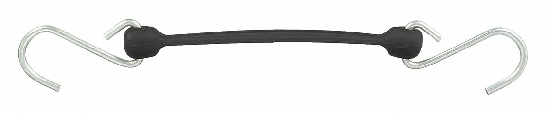 BUNGEE STRAP, S-HOOK, 3 IN HOOK L, POLYURETHANE, 1½ IN W, 6 IN L, BLACK