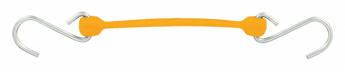 Bungee Strap: S-Hook, 3 in Hook Lg, Polyurethane, 1 1/2 in Wd, 12 in Lg, Yellow