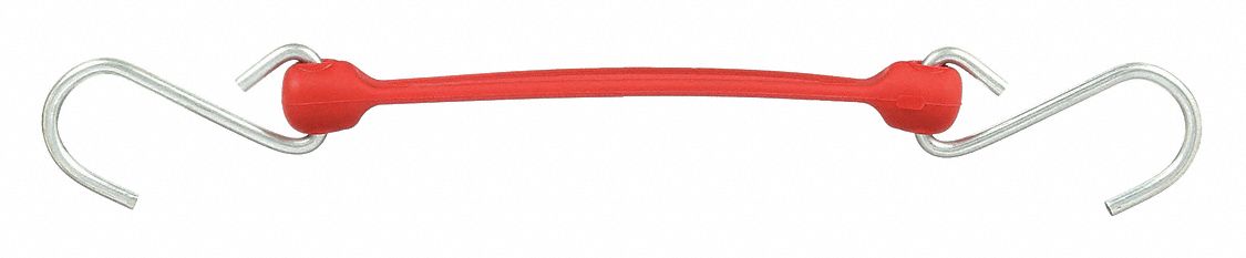 BUNGEE STRAP, S-HOOK, 3 IN HOOK L, POLYURETHANE, 1½ IN W, 6 IN L, RED