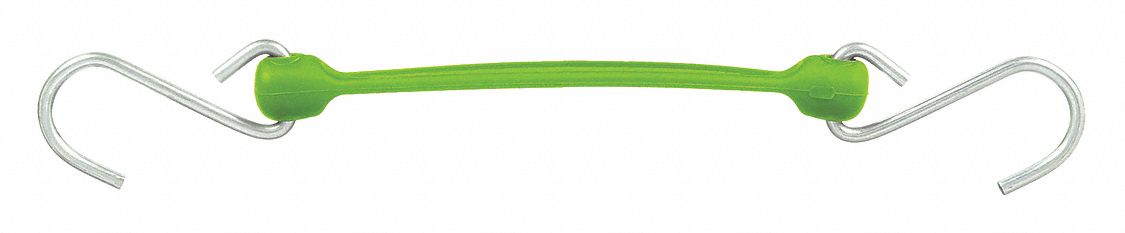 Bungee Strap: S-Hook, 3 in Hook Lg, Polyurethane, 1 1/2 in Wd, 12 in Lg, Green