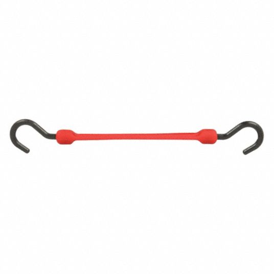 Bungee Strap: J-Hook, 2 1/4 in Hook Lg, Polyurethane, 1 1/2 in Wd, 12 in  Lg, Red