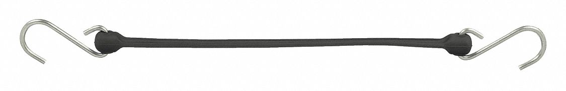 BUNGEE STRAP, S-HOOK, 3 IN HOOK L, POLYURETHANE, 1½ IN W, 18 IN L, BLACK