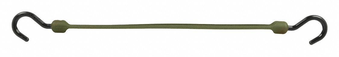 Bungee Strap: J-Hook, 2 1/4 in Hook Lg, Polyurethane, 1 1/2 in Wd, 18 in Lg, Dark Green