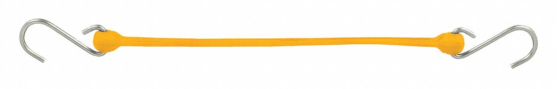 Bungee Strap: S-Hook, 3 in Hook Lg, Polyurethane, 1 1/2 in Wd, 18 in Lg, Yellow