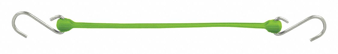 Bungee Strap: S-Hook, 3 in Hook Lg, Polyurethane, 1 1/2 in Wd, 18 in Lg, Green