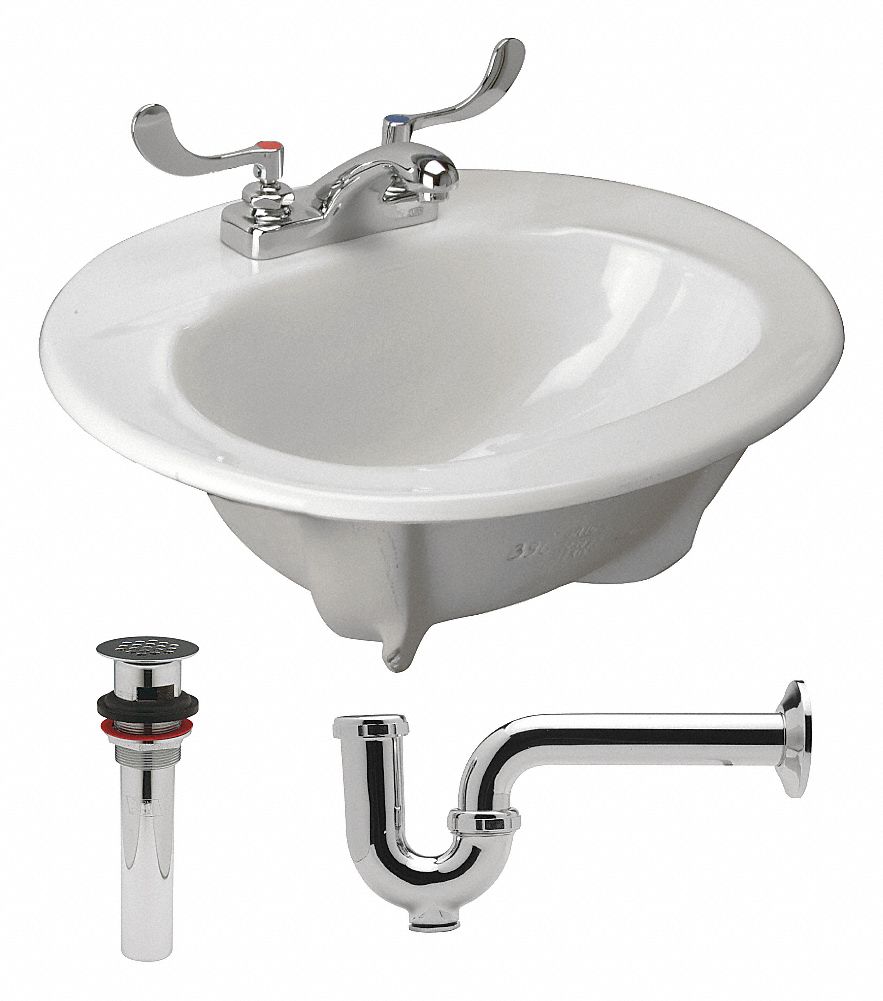 Bathroom Sink: White, Vitreous China, 20 1/2 in Overall Lg, 17 1/4 in Overall Wd, Wristblade