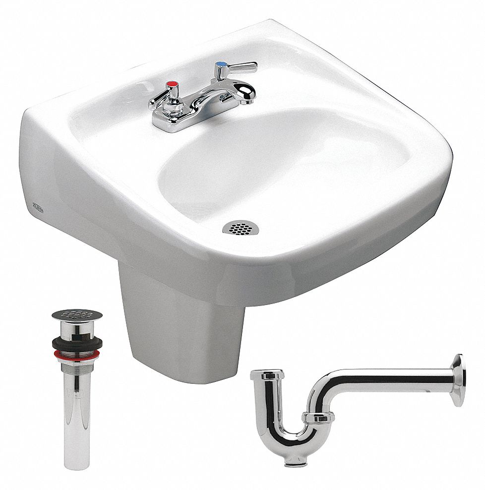 ZURN Brass, Wall, Lavatory Sink, With Faucet, Bowl Size 16-1/2 ...