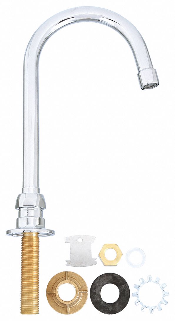 Spout: AquaSpec®, Spout, Gooseneck, Rigid/Swivel Spout, Brass, Chrome, 0.5 gpm Flow Rate