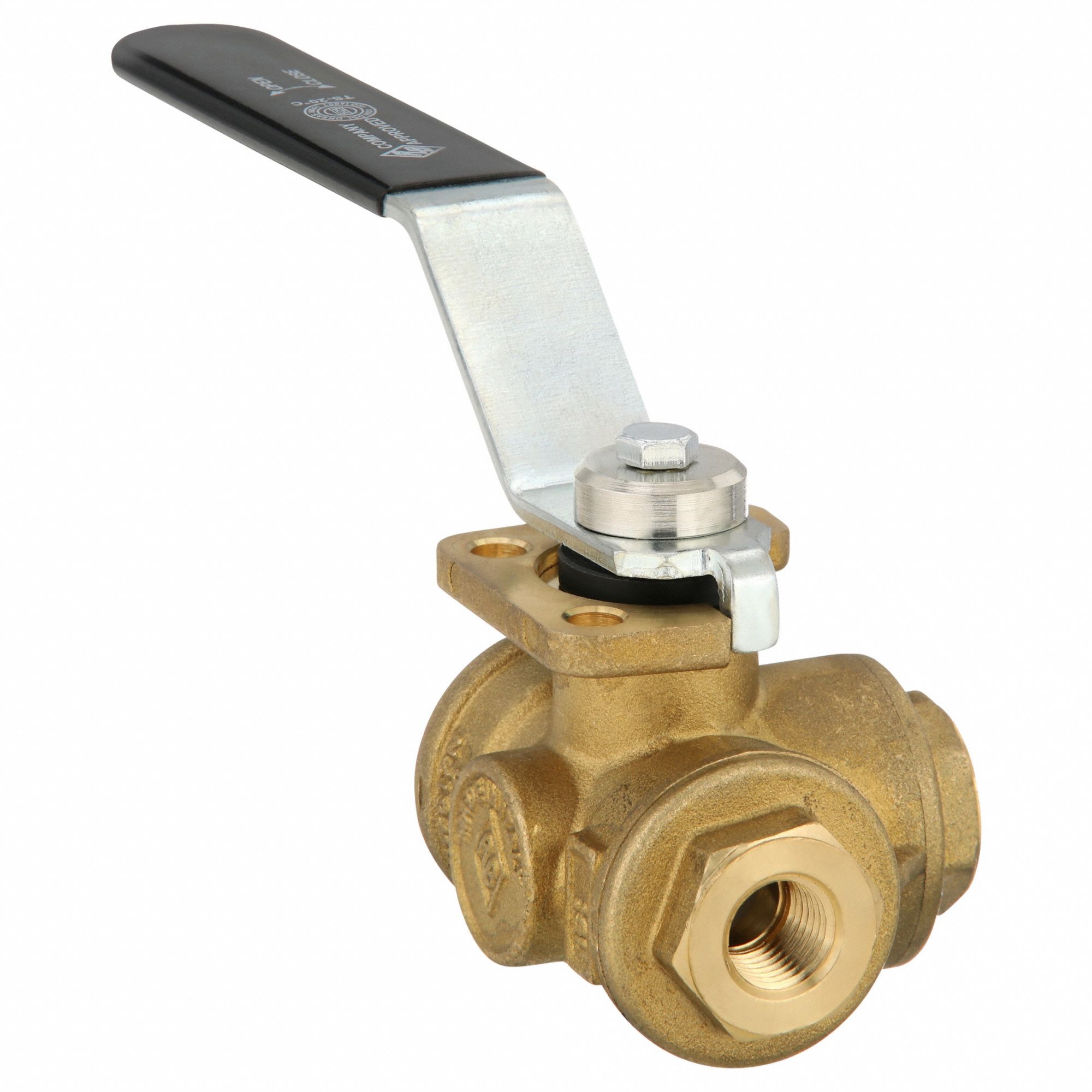 Manual Three-Way Ball Valve: 1/4 in, Brass, T Flow, FNPT x FNPT x FNPT, Std Port Ball Port