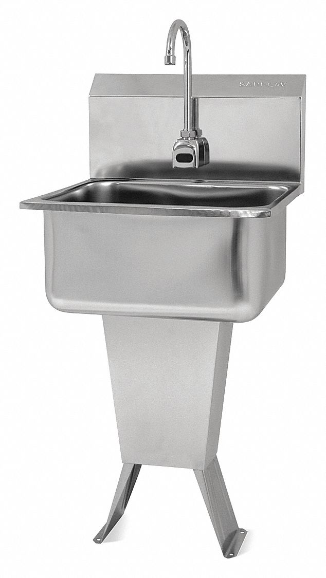 Hands-Free Sink: 41 1/2 in Overall Ht, 19 in Bowl Lg, 10 in Bowl Dp, 2 gpm Flow Rate, 18 ga