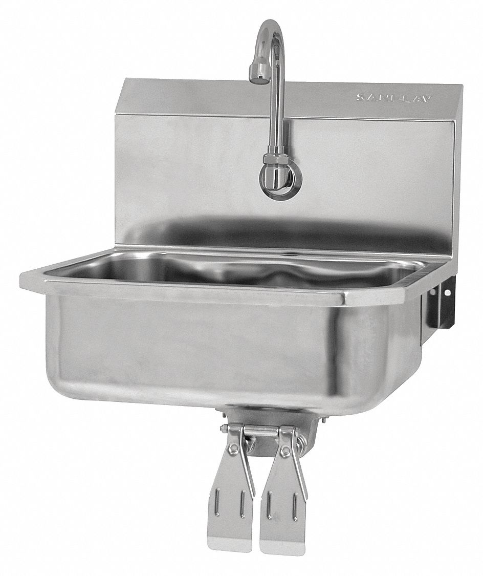 HAND SINK: SANI-LAV, 2 GPM, SPLASH, 14 IN X 11 IN BOWL SIZE, 5 IN BOWL DP, 18 GA, SILVER