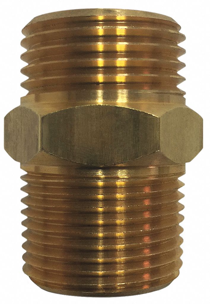 Hose to Pipe Adapter: Brass, Brass, 1 5/8 in Overall Lg, 3/4 in Inlet Connection Size, GHT