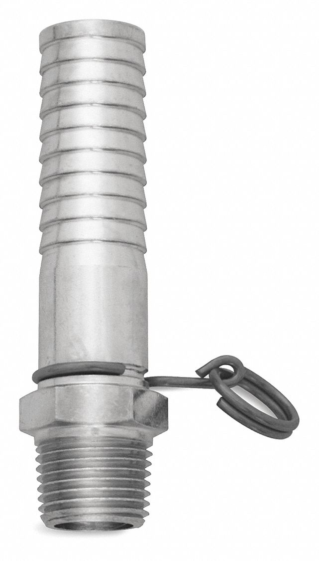 Hose Adapter: Stainless Steel, Stainless, 3 3/4 in Overall Lg, 3/4 in Inlet Connection Size