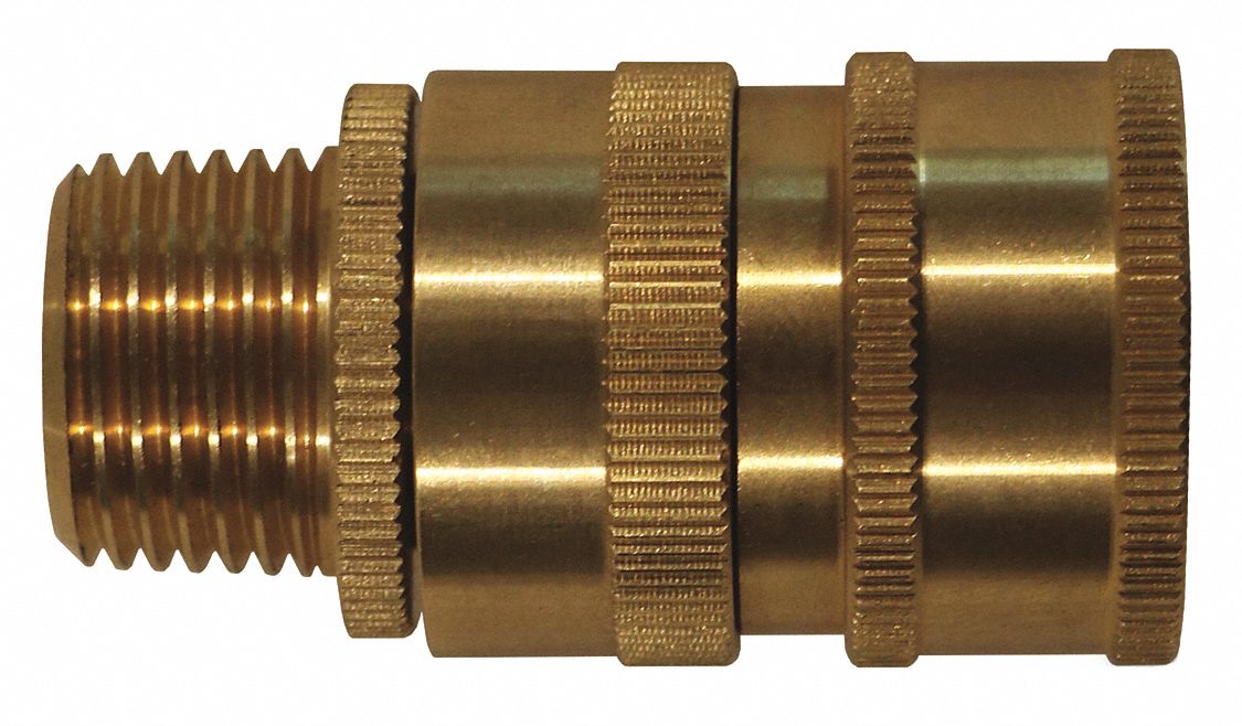 Quick Connect Hose Adapter: Brass, Brass, 2 in Overall Lg, 3/4 in Inlet Connection Size