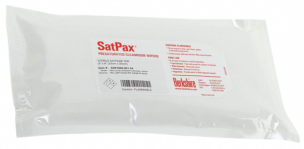 BERKSHIRE Cleanroom Sterile Wipes, Soft Pack, 30 ct, Sheet Size 9 in x 9 in, White 46D094