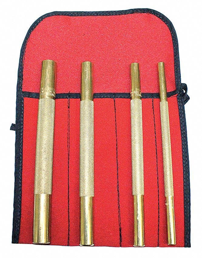 PIN PUNCH SET,LENGTH 8IN,BRASS,4PC