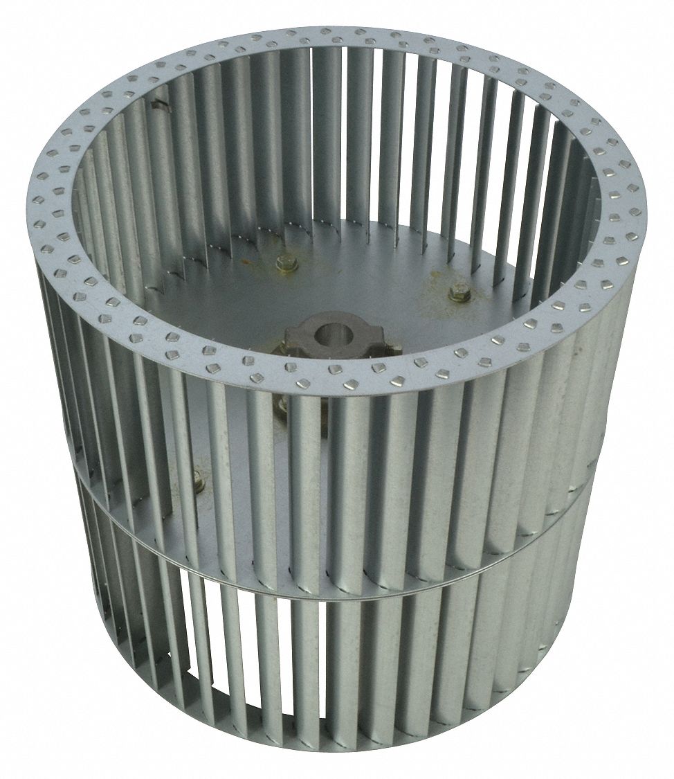 Blower Wheel: Forward-Curved, 11 1/8 in Dia, 10 1/8 in W, CW/CCW, Steel Wheel, 2 Inlets, 3/4 in Bore