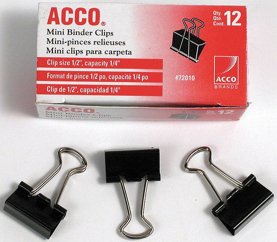 CLIPS, BINDER, BLACK/SILVER, ½ IN, PLASTIC/TEMPERED STEEL, PK12