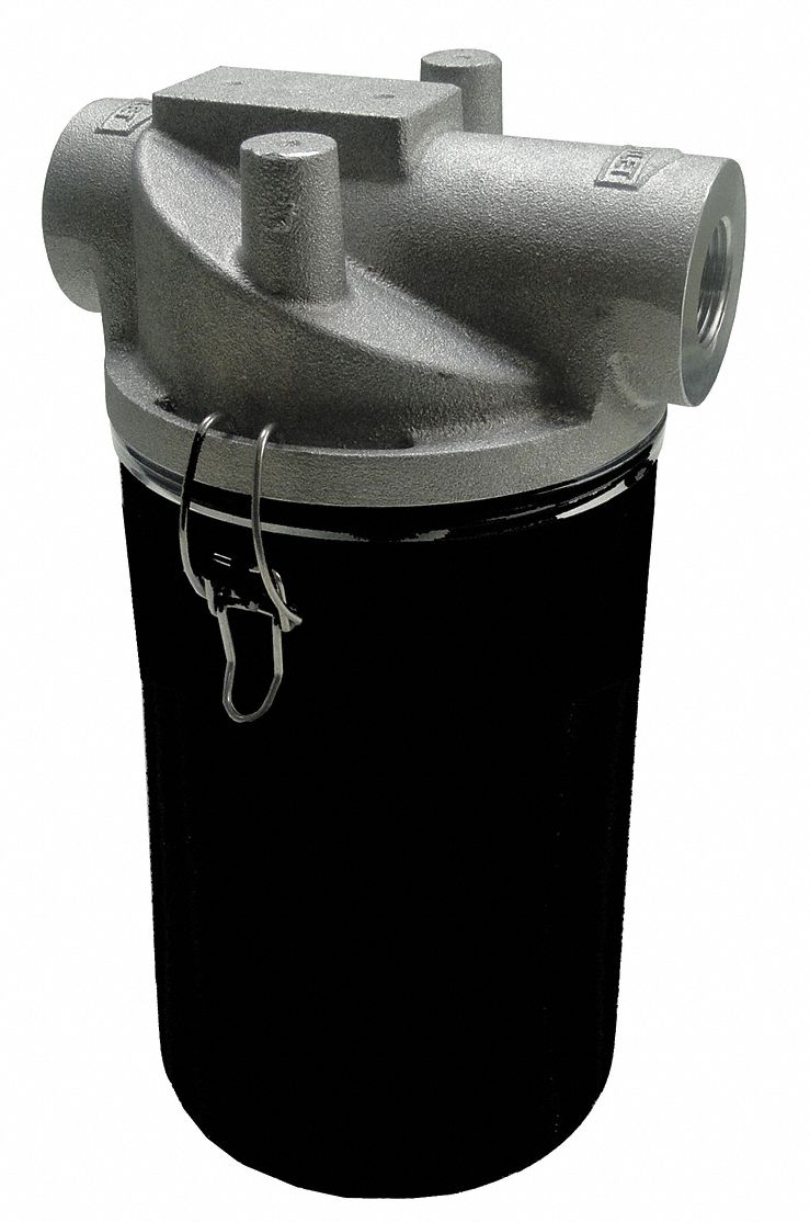 T-Style Inlet Vacuum Filter: 5 micron Rating, 99% Efficiency, 7 in Outside Dia, Carbon Steel