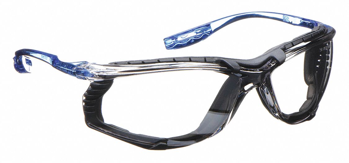 Safety Glasses: Gray Lens Color, Frameless, Anti-Fog/Indoor/Outdoor, Clear Frame Color