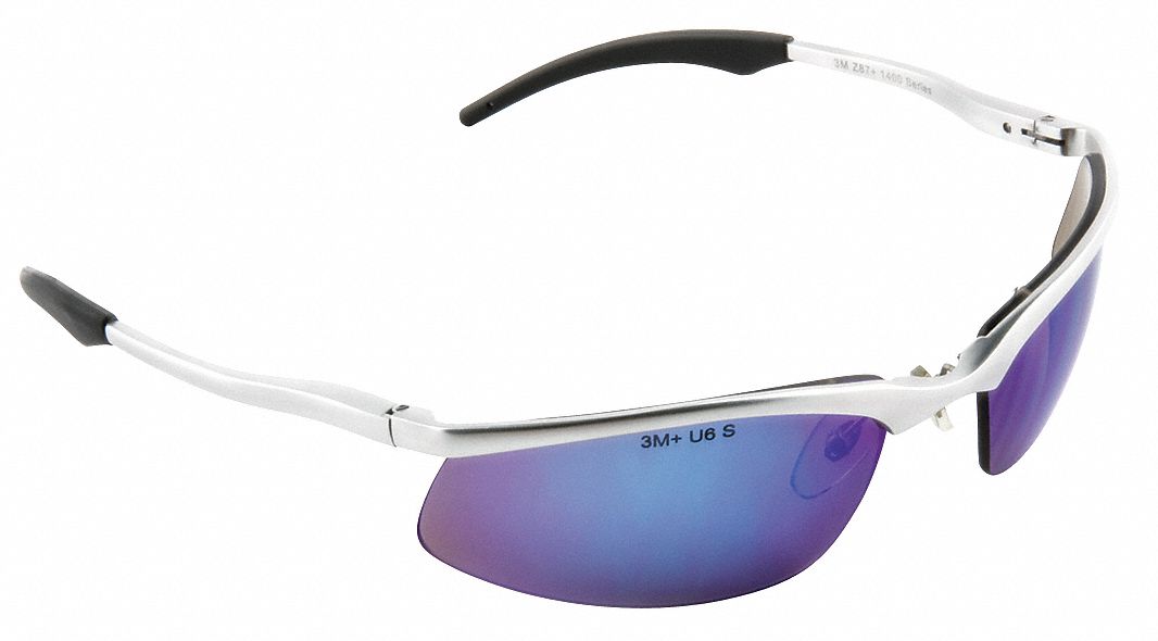 Safety Glasses, Silver Fr, Blue Mir Lens