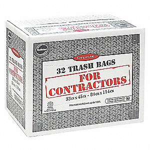 CONTRACTOR TRASH BAGS, BLACK, 33X45 IN, 2.2 MIL, PLASTIC, RL 16/CA 2