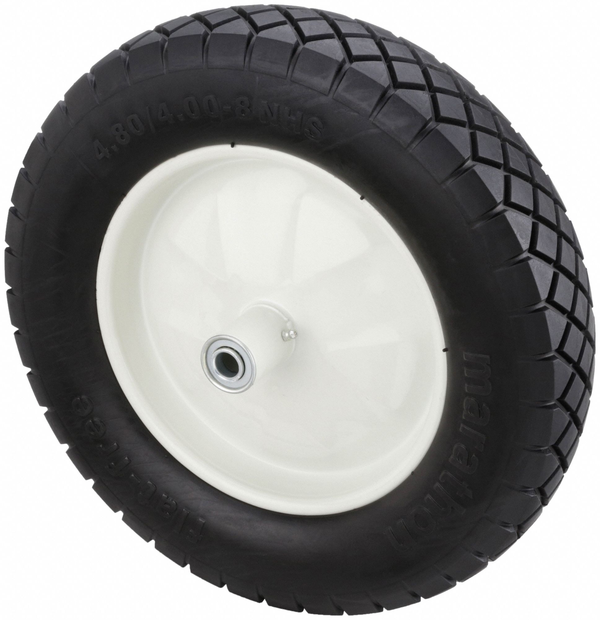 Flat-Free Wheel: 15 1/2 in Wheel Dia., 3 1/4 in Wheel Wd, Polyurethane, 6 in Hub Lg, Steel