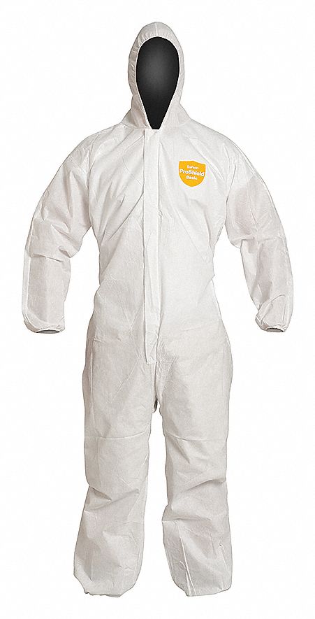 COVERALLS, HOODED, ELASTIC ANKLES, ZIPPER, SERGED SEAMS, WHITE, SIZE X-LARGE, PROSHIELD PP SMS