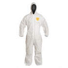 COVERALLS, HOODED, ELASTIC ANKLES, ZIPPER, SERGED SEAMS, WHITE, SIZE X-LARGE, PROSHIELD PP SMS