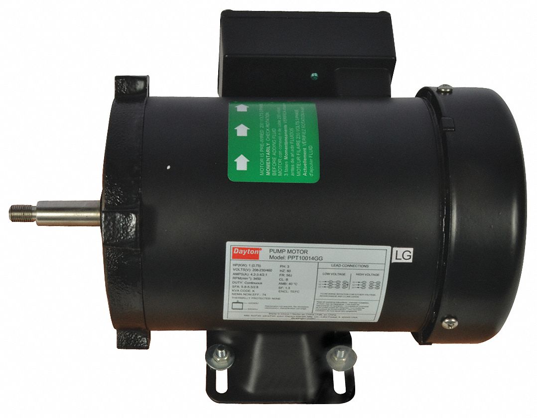 Centrifugal Pump Motor: 1 hp, 208-230/460V AC, Mfr Part # PPT10014G, For use with 4JMX3/5WXT5