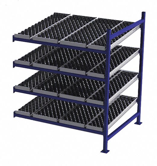Gravity Flow Rack: Add-On, 60 in x 48 in, 72 in Overall Ht, Tilted, 4 Shelves, Blue