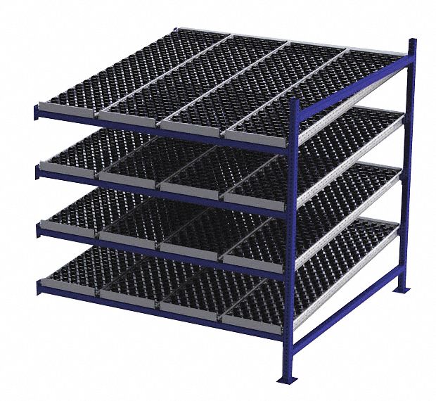 Gravity Flow Rack: Add-On, 72 in x 72 in, 72 in Overall Ht, Tilted, 4 Shelves, Blue