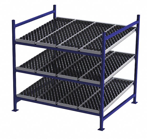 Gravity Flow Rack: Starter, 72 in x 60 in, 72 in Overall Ht, Tilted, 3 Shelves, Blue