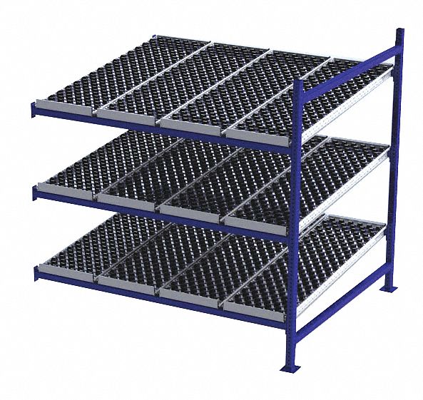Gravity Flow Rack: Add-On, 72 in x 60 in, 72 in Overall Ht, Tilted, 3 Shelves, Blue