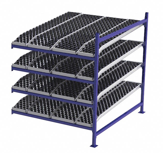 Gravity Flow Rack: Add-On, 60 in x 72 in, 72 in Overall Ht, Tilted, 4 Shelves, Blue