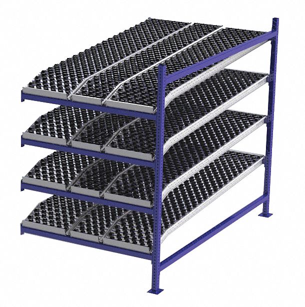 Gravity Flow Rack: Add-On, 48 in x 84 in, 72 in Overall Ht, Tilted, 4 Shelves, Blue