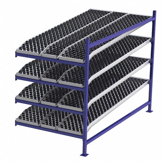 Gravity Flow Rack: Add-On, 48 in x 96 in, 72 in Overall Ht, Tilted, 4 Shelves, Blue