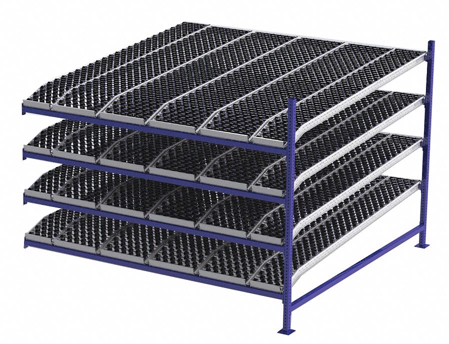 Gravity Flow Rack: Add-On, 96 in x 96 in, 72 in Overall Ht, Tilted, 4 Shelves, Blue
