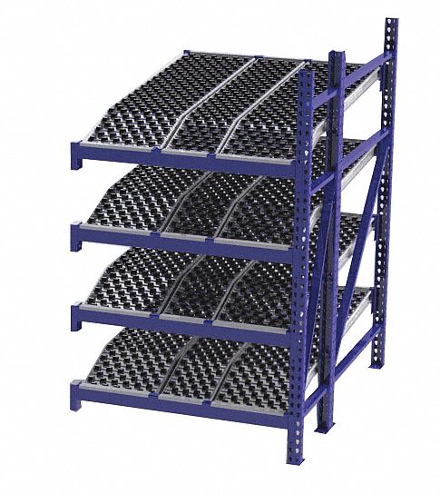 Gravity Flow Rack: Add-On, 48 in x 72 in, 84 in Overall Ht, Tilted, 4 Shelves, Blue