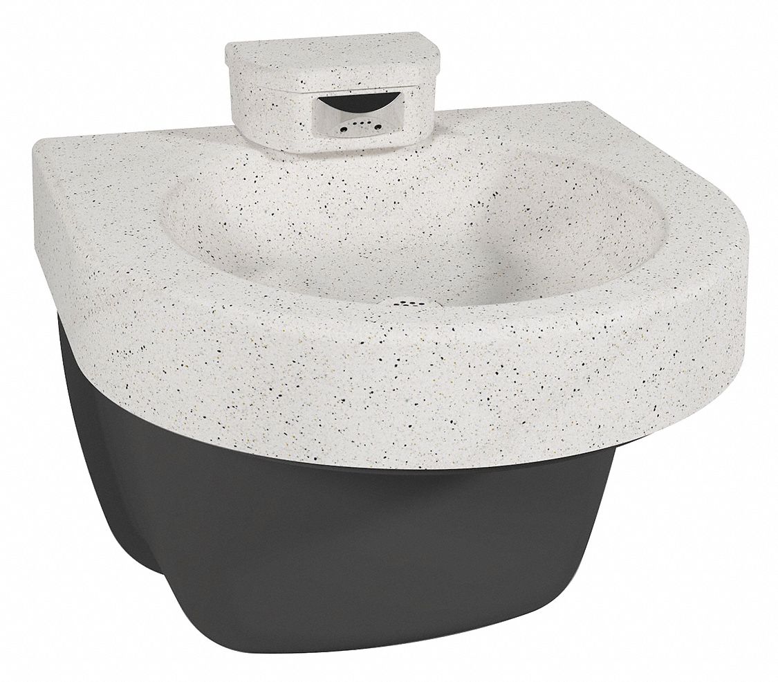 Wash Fountain: White Sand, Terreon®, D-Shape, 21 1/4 in Overall Wd, Std Drain, 1 Stations