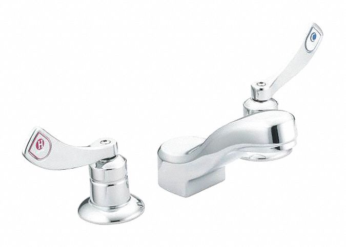 LOW ARC BATHROOM FAUCET: MOEN, M-DURA, CHROME FINISH, 1.2 GPM FLOW RATE, 2 7/8 IN SPOUT LG