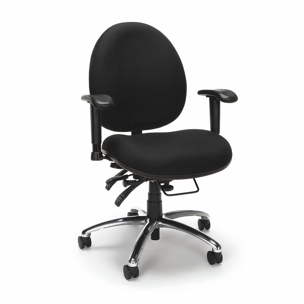 Desk Chair: Adj Arm, Black, Fabric, 400 lb Wt Capacity, 19 in to 23 in Nom. Seat Ht. Range