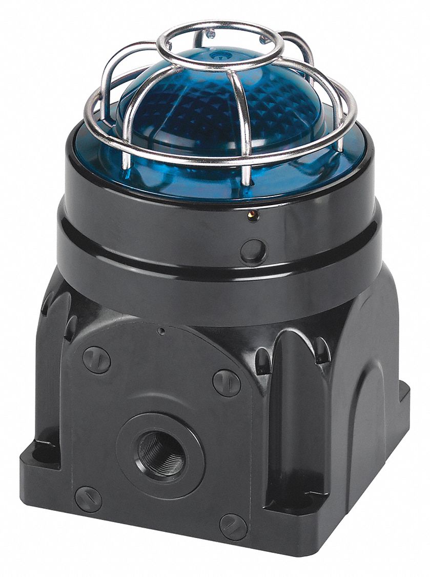 Warning Light: LED, 120 to 240V AC, 7 1/2 in Overall Ht, 5 7/32 in Overall Lg, Blue
